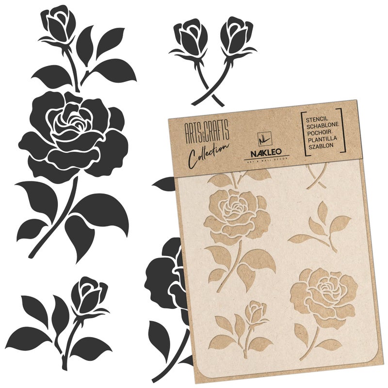 NAKLEO Painting Stencil for Crafts A5 5.9â€ x 8.3â€, Rose Flower Bloom Pattern, Reusable Plastic DIY & Scrapbooking Drawing Template, Decoupage Art Home Decor, Wall Wood Fabric Furniture - Image 1